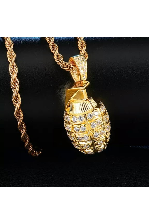 Gift Men's Amulet 14k Gold Plated Rhinestone Grenade Necklace Pendant Jewelry