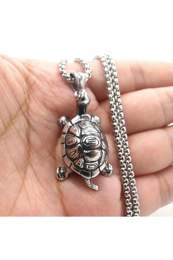 Gift Stainless Steel Mens Turtle Tortoise Pendant Necklace Jewelry Men Silver