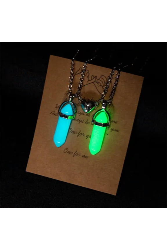 Glow In The Dark Natural Stone Pendant Necklace Friendship Women Jewellery New-2pcs Hexagonal column Magnetic #2