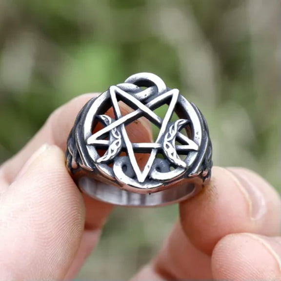 MATROOY God's Name Five Pointed star Ring Stainless Steel Gothic Punk Magic Circle Ring-13