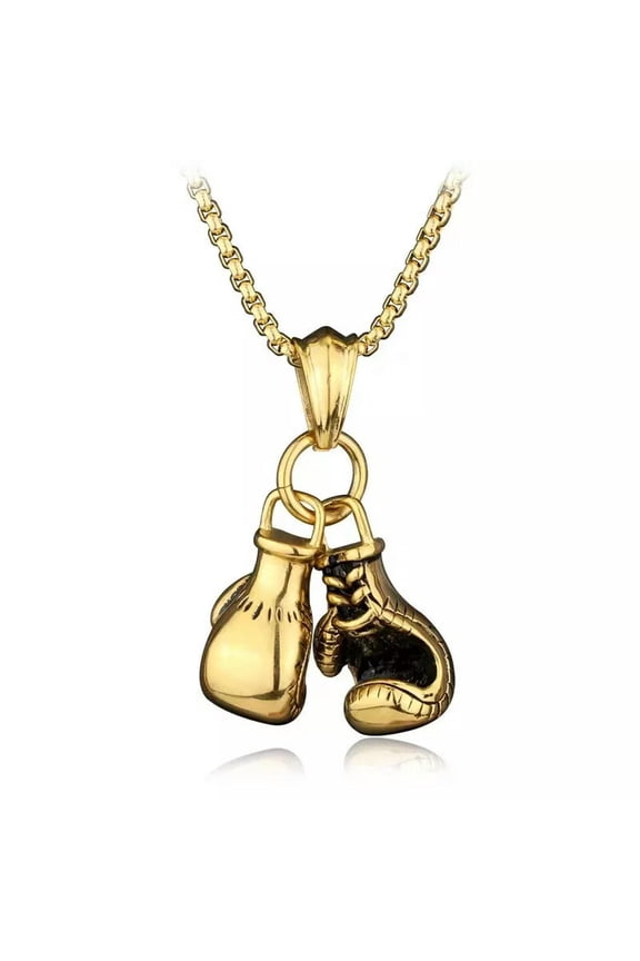 Gold 3D Boxing Glove Pendant Necklace Chain 24" Men's Jewelry Gift For Him