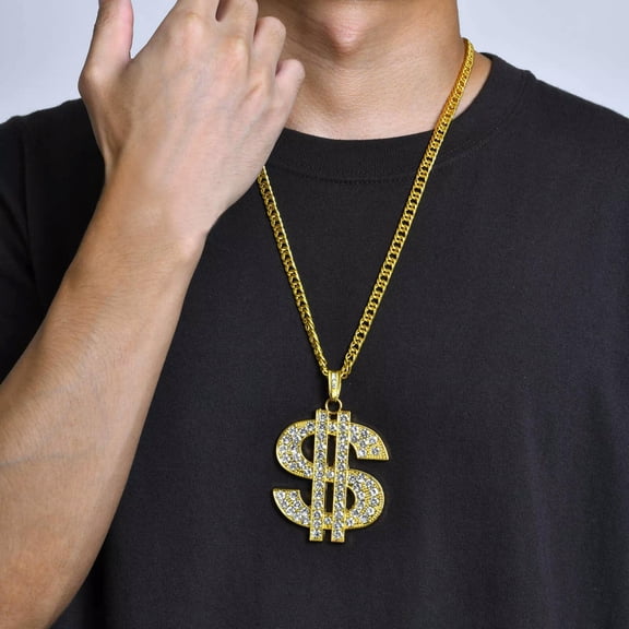 MATROOY Gold Color Dollar Sign Necklaces for Men Cuban Chain, Money Dollar Pendant