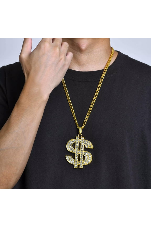 Gold Color Dollar Sign Necklaces for Men Cuban Chain, Money Dollar Pendant