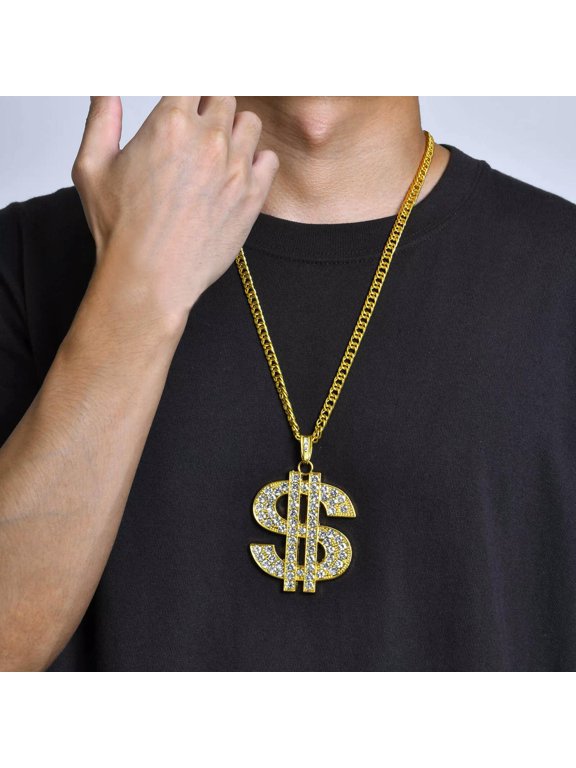 Gold Color Dollar Sign Necklaces for Men Cuban Chain, Money Dollar Pendant