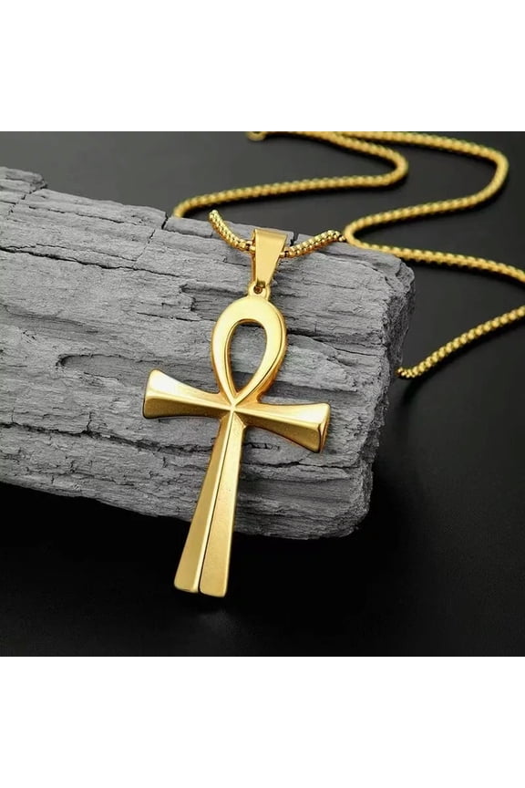 Gold Egyptian Ankh Cross Pendant Necklace Chain Men's Protection Jewelry Gift