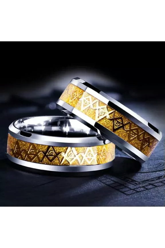 Gold Freemason Masonic Stainless Steel Ring Band For Men Punk Jewelry Size 8-13-12