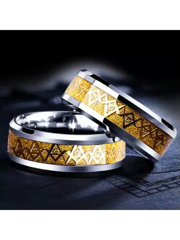 Gold Freemason Masonic Stainless Steel Ring Band For Men Punk Jewelry Size 8-13-9