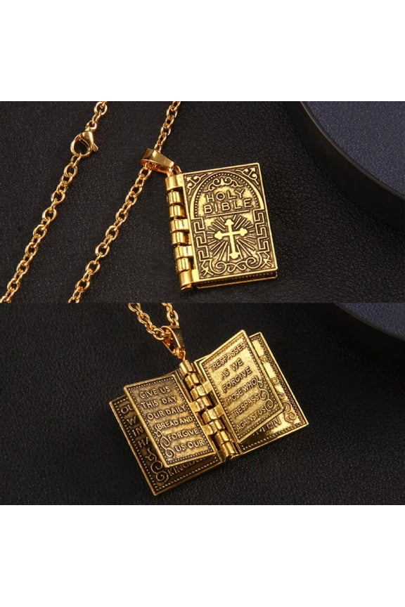 Gold Holy Bible Pendant Lord's Prayer Necklace Catholic Jewelry Chain 24" Gift