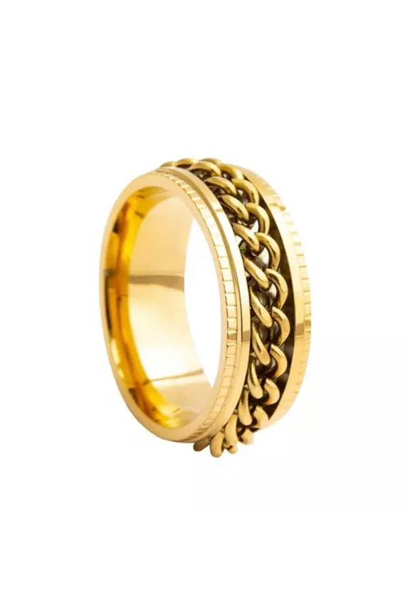 Gold Miami Cuban Link Band Ring Stainless Steel Punk Rock Jewelry 8MM Men Unisex-11