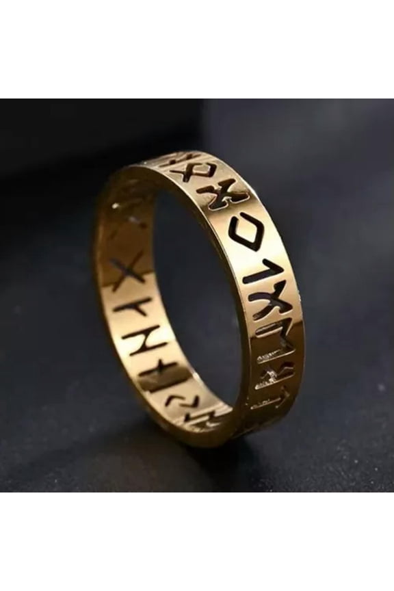 Gold Norse Viking Rune Band Ring Stainless Steel Jewelry Men Women Size 7-12-10