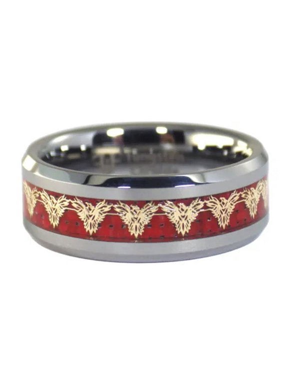 Gold Phoenix Tungsten Ring Mens Womens Red Carbon Fiber Firebird Band Sizes 5-17-9.5
