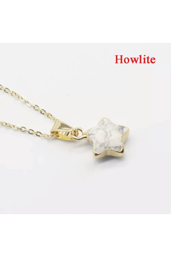Gold Plated Faceted Crystal Quartz Star Pendant Natural Stone Healing Necklace-Howlite