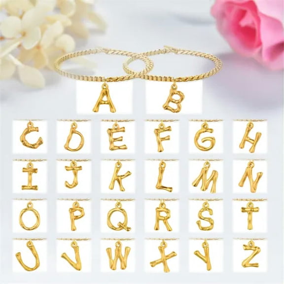 MATROOY Gold Plated Stainless Steel A-Z Initial Letter Alphabet Cuban Chain Bracelet-D
