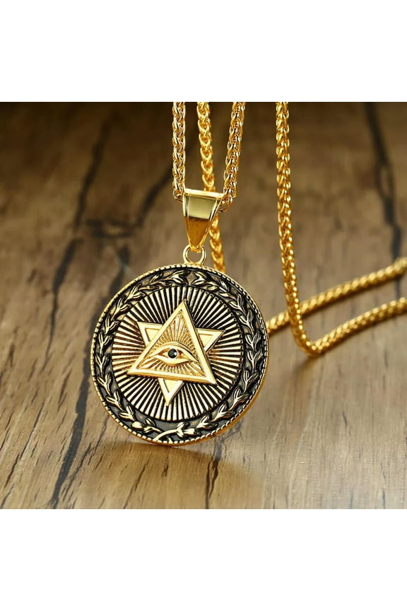 Gold Pyramid All Seeing Eye Pendant Necklace Punk Biker Jewelry Men Unisex 24"