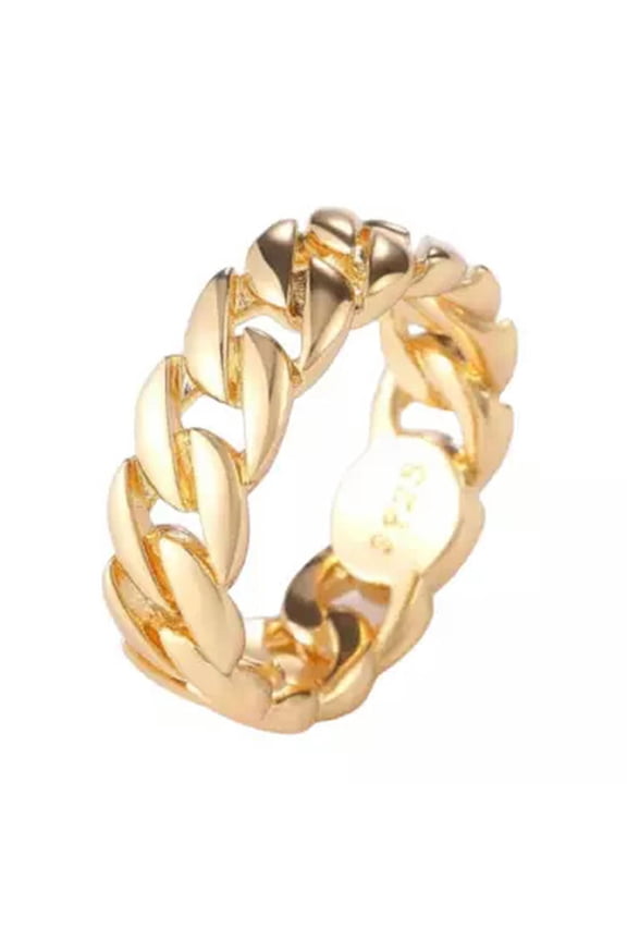 Gold, Silver Plated Cuban Chain Link Ring Unisex Hip Hop Jewelry Women, Men-Gold-10