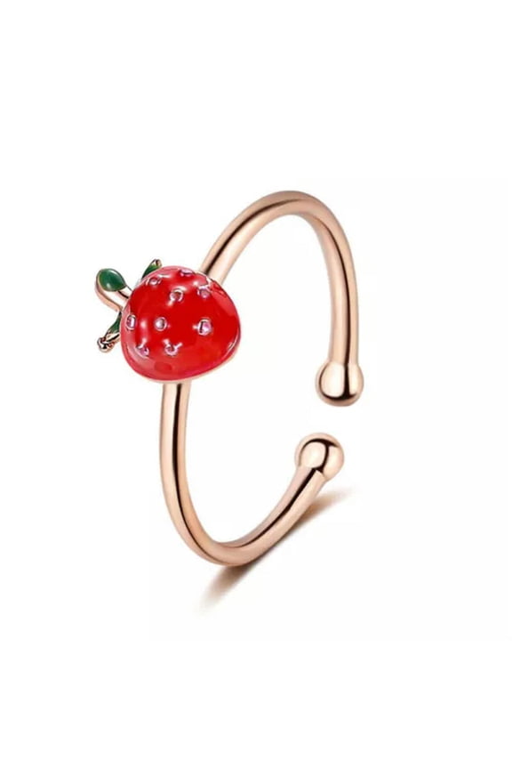 Gold and Silver Strawberry Copper Opening Ring Fashion Jewelry Sweet Joint Ring-Rose Gold
