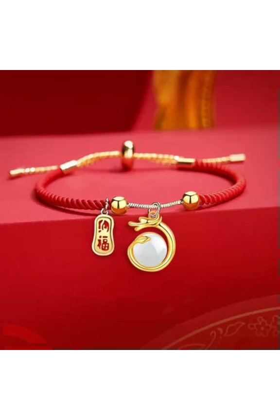 Good Luck Dragon New Year Red Rope Gold Bead Handmade Braided Bracelet Women Men-#3