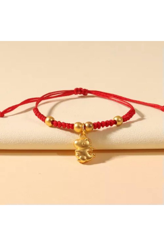 Good Luck Dragon Red Rope Gold Bead Handmade Braided Bracelet Women Men Jewelry-#2