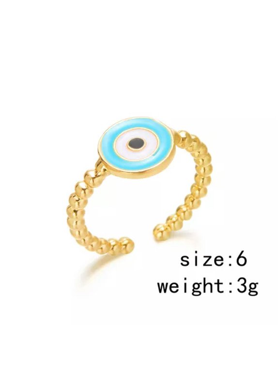Good Luck Evil Eye Gold Plated Bulldog Dog Open Ring Adjustable Women Jewelry-#7