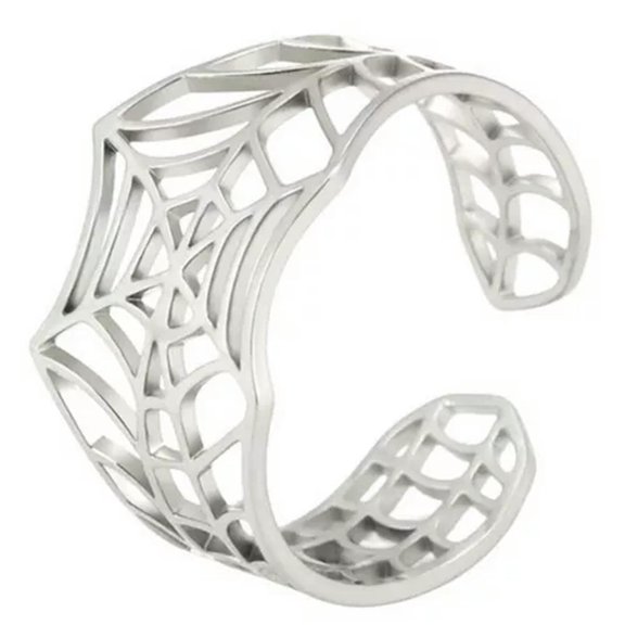 MATROOY Gothic Art Deco Spider Web Ring Silver Stainless Steel Cybergoth Tarantula Band-10