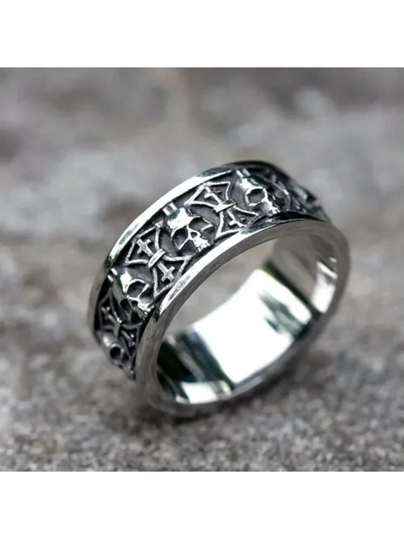 Gothic Cross Skull Ring Stainless Steel Viking Rock Soul Biker Punk Cool Ring-11
