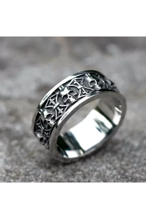 Gothic Cross Skull Ring Stainless Steel Viking Rock Soul Biker Punk Cool Ring-8