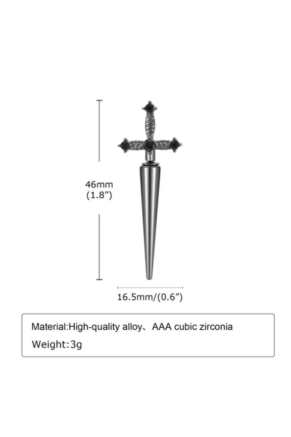 Gothic Kinitial Sword Earrings for Women Men Cross Earrings ,Hiphop Dagger Stud-1 pc