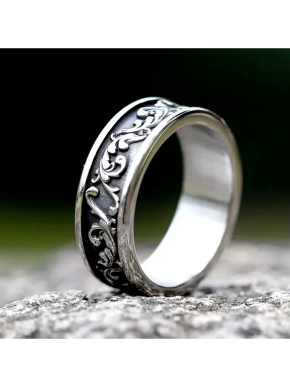 Gothic Leaf Pattern Ring Stainless Steel Viking Rock Soul Biker Punk Cool Ring-12