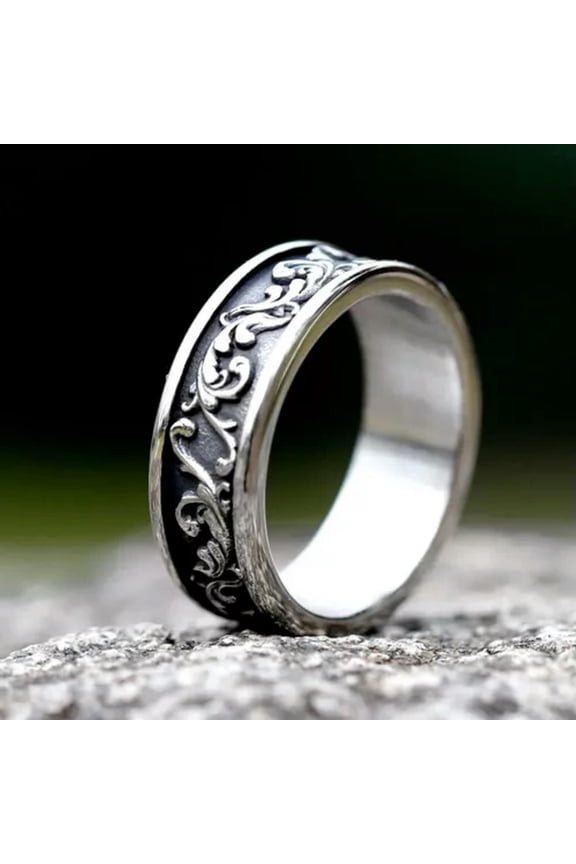 Gothic Leaf Pattern Ring Stainless Steel Viking Rock Soul Biker Punk Cool Ring-13