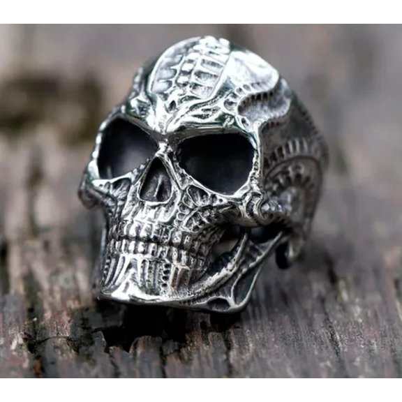 MATROOY Gothic Mould Rough Skull Head Ring Stainless Steel Hip Hop Biker Punk Ring-7
