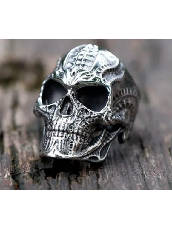 Gothic Mould Rough Skull Head Ring Stainless Steel Hip Hop Biker Punk Ring-7