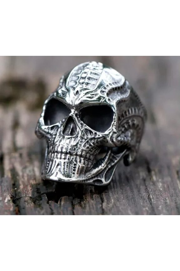 Gothic Mould Rough Skull Head Ring Stainless Steel Hip Hop Biker Punk Ring-7