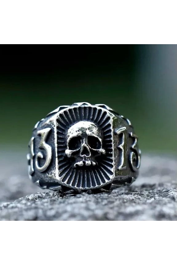 Gothic Punk 13 Skull Ring Men's Stainless Steel Lucky Number Thirteen Skull Ring-8