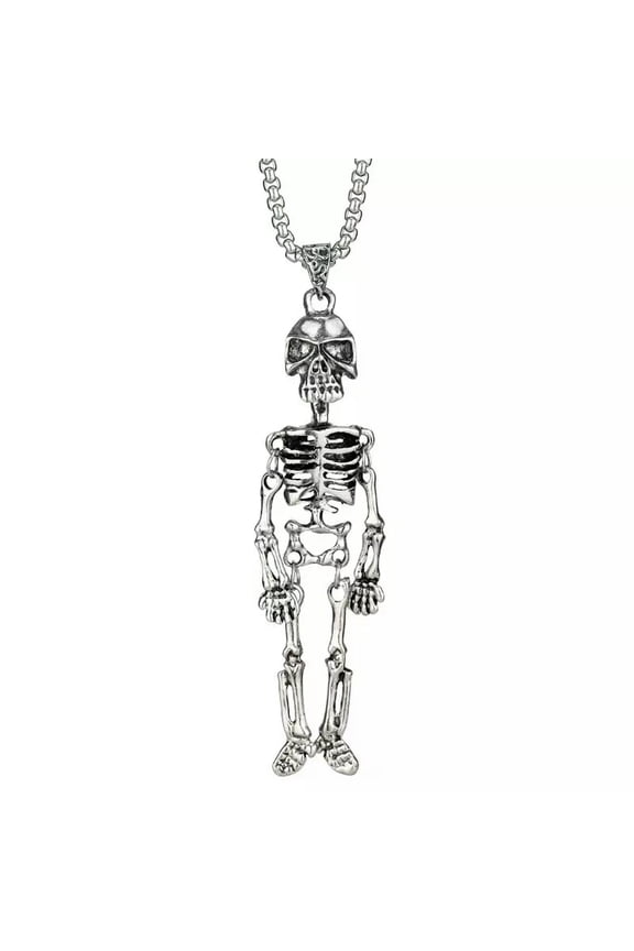 Gothic Punk Silver Large Skull Pendant Necklace Men's Jewelry Chain 24" Gift