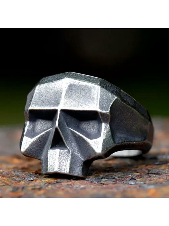 Gothic Punk Skull Ring Men's Stainless Steel Lucky Skull Ring Amulet Jewelry-7