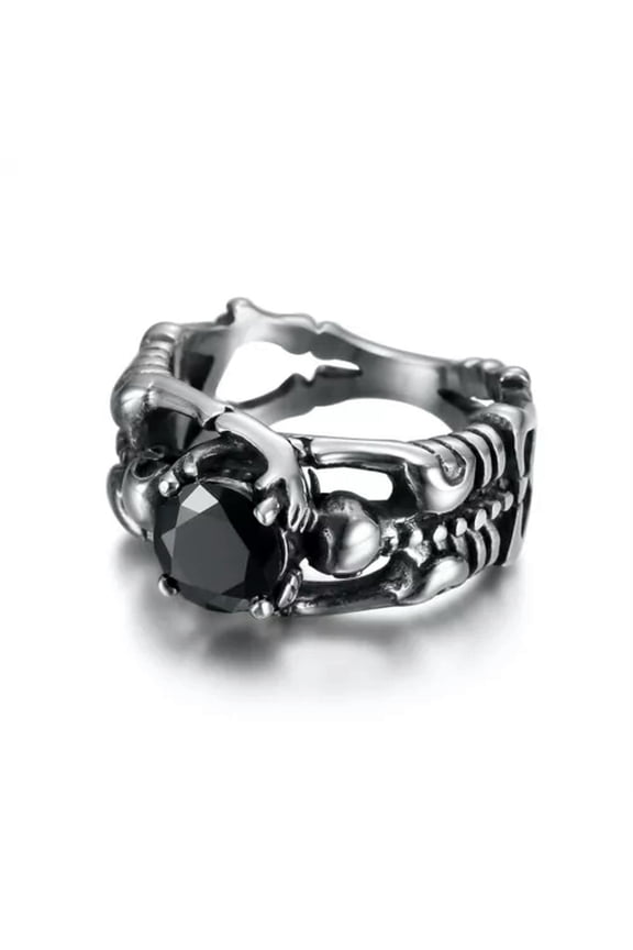 Gothic Retro Fashion Silver Black Red Skeleton Wedding Rings Men Women Jewelry-9-Black