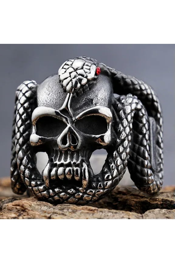 Gothic Skull Red Eye Snake Ring for Men Punk Street Hip Hop Biker Skull Ring7-13-9