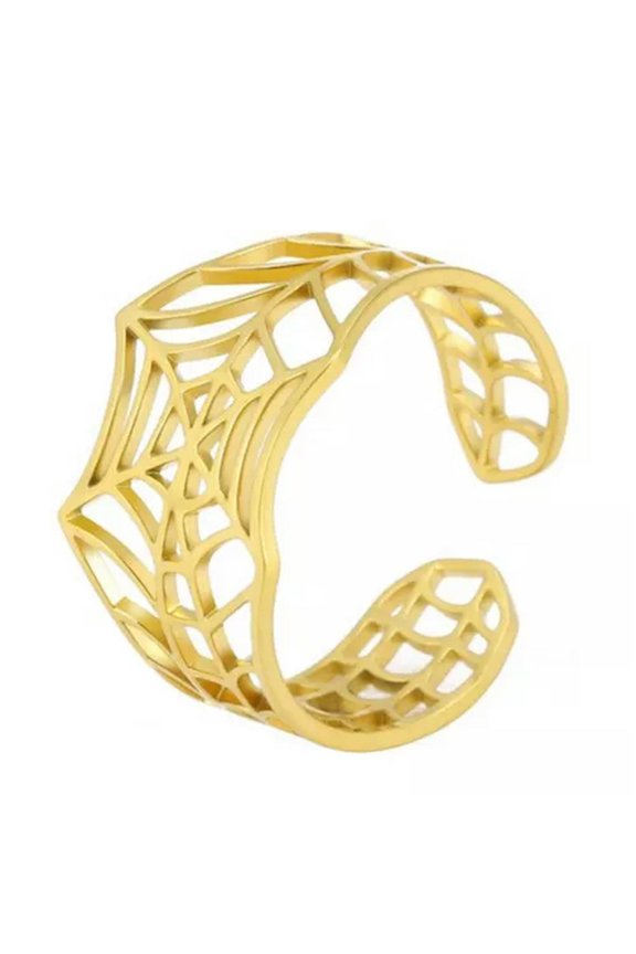 Gothic Spider Web Ring Womens Gold Stainless Steel Cybergoth Tarantula Band-9