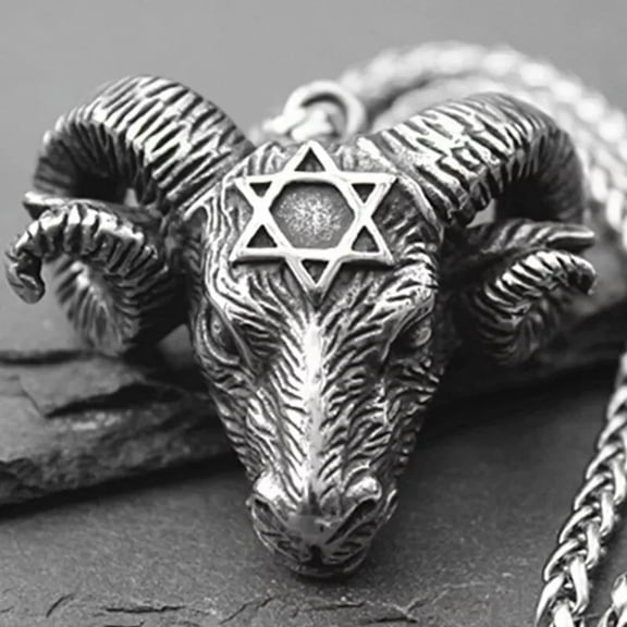 MATROOY Gothic Stainless Steel Satan Hexagram Bull Head Necklace Pendant Punk Jewelry