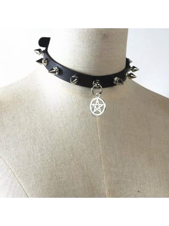 Gothic Star Pendant Rivet Choker Women Punk Leather Neckalce Sexy Jewelry WY4-Black-