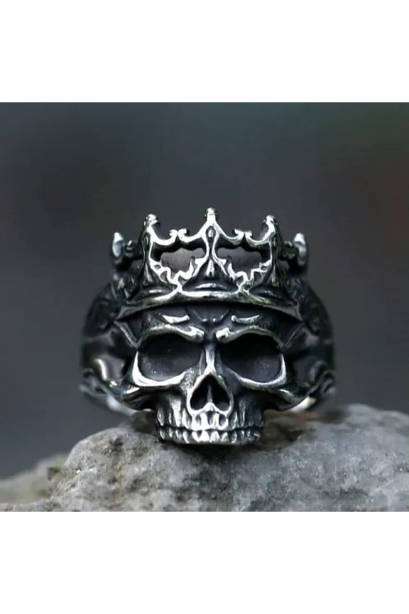 Gothic Vampire Crown King Skull Head Ring Stainless Steel HipHop Biker Punk Ring-9