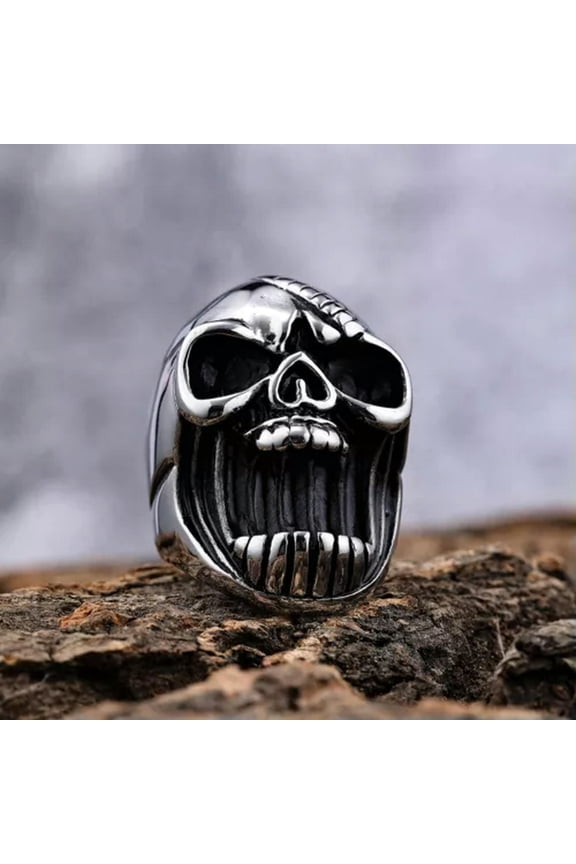 Gothic Vampire Skull Ring Mens Stainless Steel skull ring Biker Rings Punk Gift-9