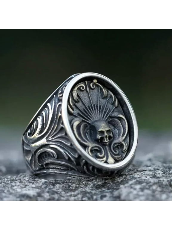 Gothic Vampire Skull Ring Stainless Steel Men's Skeleton Jewelry Biker Punk Ring-8