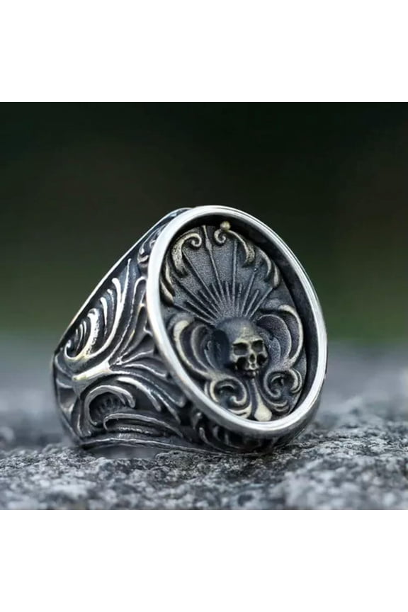 Gothic Vampire Skull Ring Stainless Steel Men's Skeleton Jewelry Biker Punk Ring-9