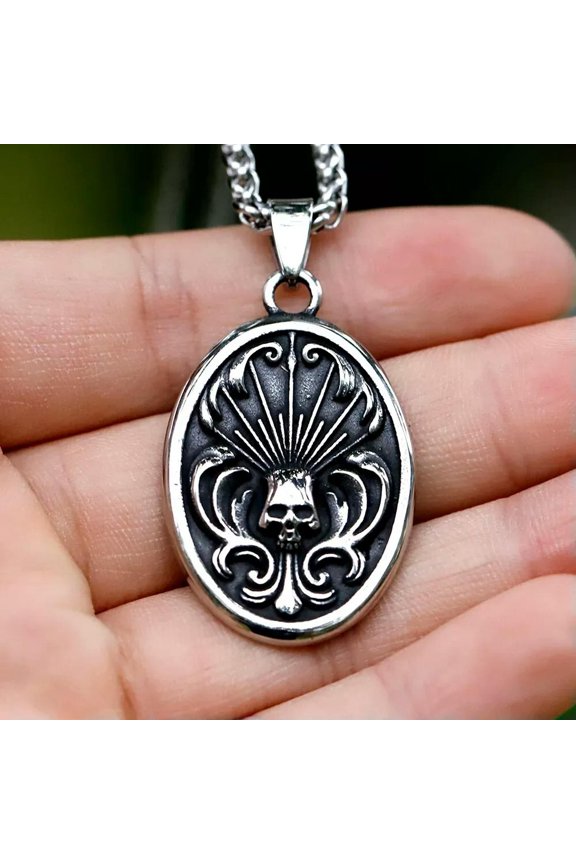 Gothic Vampire Skull Stainless Steel Men's Skeleton Jewelry Biker Punk Necklace