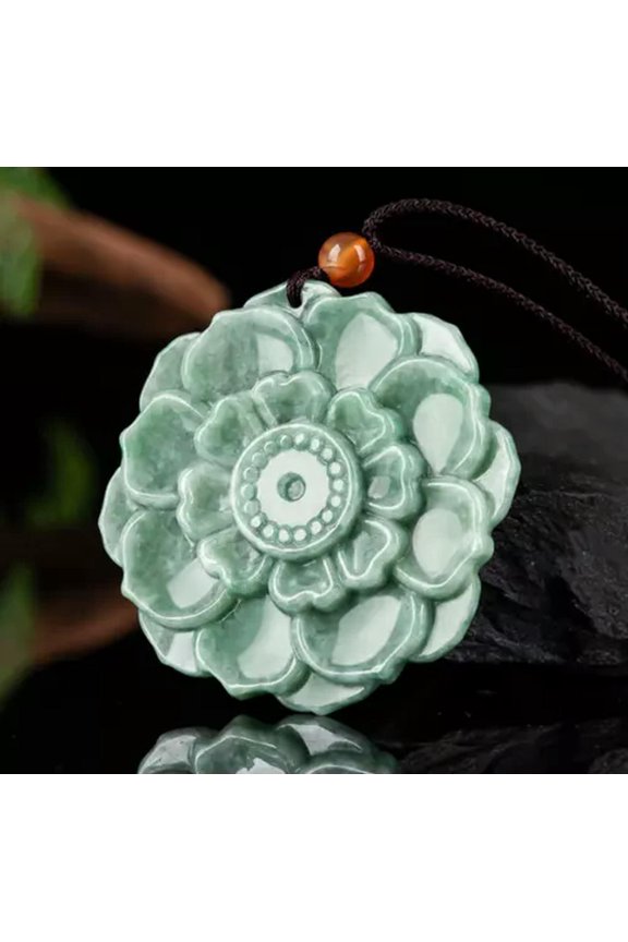Grade A Ice Jade Jadeite Lucky Green Lotus Flower Round Hanging Pendant Gift