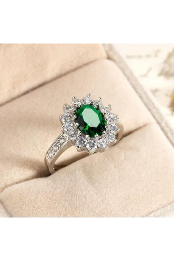 Green Crystal Zircon Stone Rings 925 Sterling Silver Ring Women Flower Rings-6#