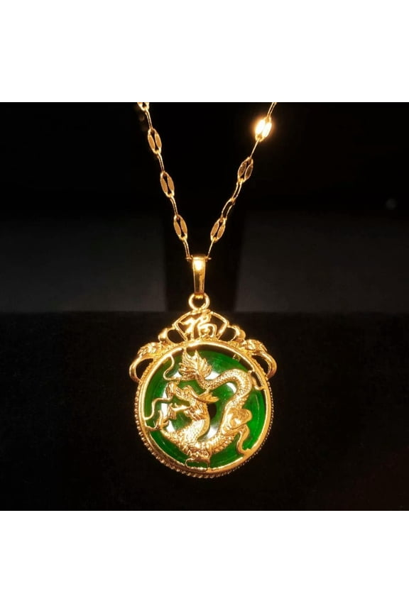 Green Jade Dragon Fengshui Lucky Wealth Protection Women Men Chain Necklace Gift