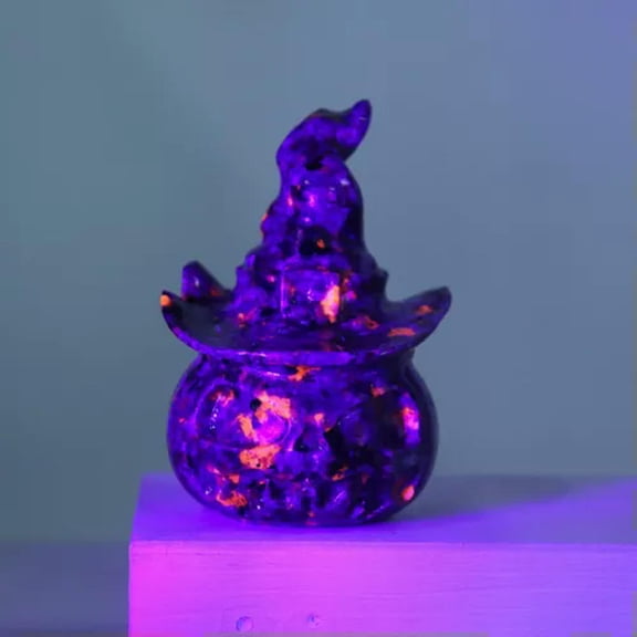 MATROOY Halloween Bright Yooperite Pumpkin Witch Hat Carved Quartz Crystal Healing-Yooperlite