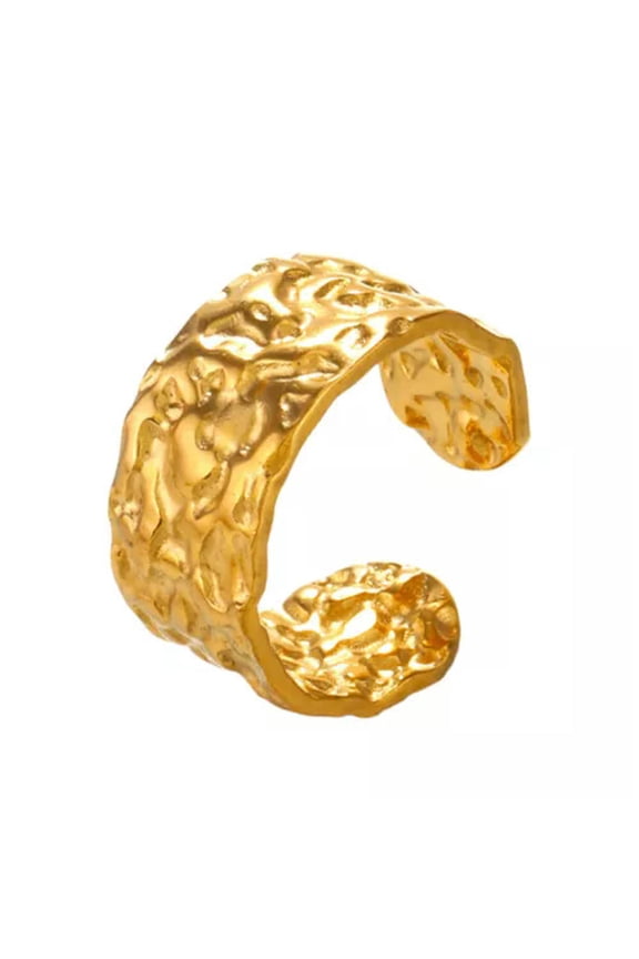 Hammered Rings Gold Plated Hammered Ring Adjustable Unisex Stainless Steel-gold